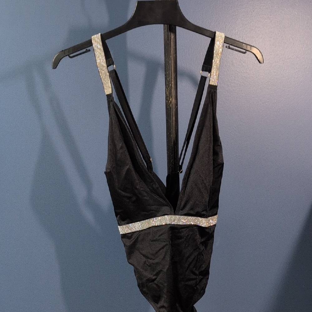 Elegant Black Swimsuit with Silver Details